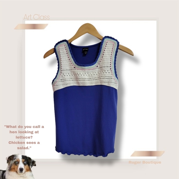 🌿Art Class Blue Crochet Bodice Sleeveless Top Boho Youth XL 14/16 Women’s Small - Picture 10 of 11